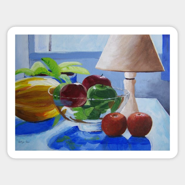 Still life with fruit, lamp and plant Sticker by thryngreen